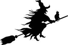 Witch Flying with Cat Halloween Wall Decal Sticker Art Décor (Medium)