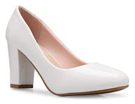Olivia K Women's Classic Round-Toe Platform Pumps High Block Heel - Adorable, Comfortable, White Patent, 7 B(M) US