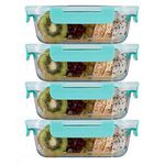 Allo Foodsafe Glass Containers With Lids With Break Free Lock, Oven Microwave Safe Containers, High Borosilicate Meal Prep Glass Food Storage Containers For Kitchen, Set Of 4, 640Ml - Transparent