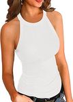 ZAWAPEMIA Tank Tops for Women Halter Neck Sleeveless Shirt Solid Slim Ribbed Tank Top M White