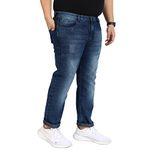 Instafab Plus Men’s Classic Blue Dark-Washed Distressed Patterned Regular Fit Denim Jeans |Premium Cotton Stretchable Mid-Rise Crafted with Comfort Fit and High Performance for Everyday Wear