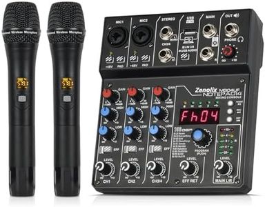 Zenolix Audio Mixer, 4 Channel DJ Mixer with Dual Wireless Microphone, Sound Board Console MP3 Bluetooth Mixer Input 48V Phantom Power Stereo USB Interface DJ Mixing for Karaoke PC Studio Recording