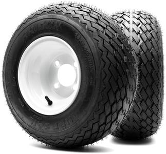 8" Steel Golf Cart Wheels Glossy White and Arisun Turf Sail (18/8.5-8) Golf Cart Tires - Set of Two