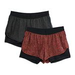 icyzone Running Yoga Shorts for Women - Activewear Workout Exercise Athletic Jogging Shorts 2-in-1 (Black Heather/Red Bud, XL)