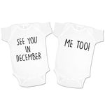 See You in December and Me Too Matching Twins Pregnancy Announcement Bodysuits