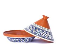 Kamsah Tagine Pot for Flavor Enrichment - Clay Pot for Cooking (12”, 4.1 QT) - Moroccan Ceramic Pots for Cooking with Lid & Serving Bowl - Large Handmade Cookware, Bohemian Blue, Non-Stick, Lead-Free