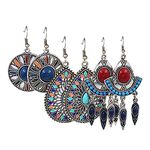 Young & Forever Gift 3 Pairs Vintage Earrings Bohemian Statement Earrings Royal Blue and Red Earrings for Women Girls Retro Boho Drop Dangle Earrings Set for Women