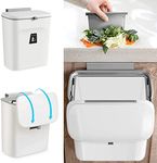 PILITO Kitchen Cabinet Door Hanging Trash Can with Lid, 2.4 Gal, Small Under Sink Garbage Can for Restroom, Bathroom, RV Kitchen Trash Bin, Wall Mounted Counter Waste Compost Bin, Plastic (White)