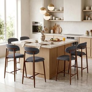 MOLENE Metal Bar Stools Set of 6, 26″ Counter Height Bar Stools with Backs, Mid Century Modern Upholstered Barstools for Kitchen Island, Dining Room, Grey