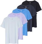 Real Essentials 5 Pack: Women's Short Sleeve Active Workout T-Shirts - Dry Fit Gym Tops with Split Hem Mulitcolored Pack, Plus Size, Set 6, 1X