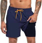 Sovtemp Men's Swim Trunks Quick Dry Beach Shorts with Compression Liner Swiming Shorts with Zipper Pockets, Navy, M