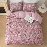 Rosecret King Size Duvet Cover,Viscose derived from Bamboo,Cooling for Hot Sleepers,Red Floral Solid Reversible,1 Duvet Cover 2 Pillowcases with Corner Ties,Button Closure