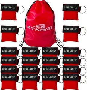 KTKANG 100Pcs/Pack CPR Barrier with Key Ring CPR Face Shield for AED Training Mouth to Mouth First Aid Red Pouch Logo CPR 30:2