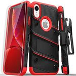 Zizo 1BOLT-IPHXR-BKRD Bolt Cover Kickstand and Holster Case with Glass Screen Protector for iPhone XR - Black/Red