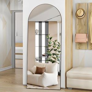 Elemango 65"x24" Arched Floor Mirror Full Length Mirror, Full Body Wall Mirror with Aluminum Frame, Arched-Top Full Mirror Standing Hanging or Leaning, Dressing Mirror for Bedroom Living Room, Black