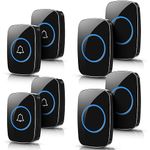 8 Pcs Waterproof Wireless Doorbell Kit 4 Pcs Home Doorbell with 4 Pcs Receivers 1000 FT Range 5 Volume Levels with 60 Doorbell Chimes and LED Flash (Black)