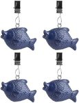 TwoFish Home Set of 4 Blue Fish Tablecloth Clamps 100% Handicraft Blue Fish Tablecloth Weight Clips Pack of 4 Stainless Steel Fish Style Tablecloth Weight Clips