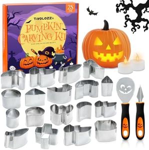 Pumpkin Carving Set of 25 PCS, Halloween Carving Kit Tools with 21 Pumpkin Cookie Cutters Tool, 2 Pumpkin Carving Knives, 2 Candle Lights, Stainless Steel Tools Ideal for Kids Adults, Tavolozza