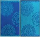 Superior 100% Cotton Floral Mandala (Set of 2) Oversized Beach Towel, Blue/Teal (Beach-Floral-Mandala)