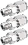 sourcing map Stainless Steel Compression Tube Fitting 1/8NPT Male x 1/4 Tube OD 3pcs