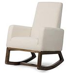 Giantex Rocking Chair Upholstered Living Room Chair, Padded Seat, Wood Base, Rocking Chair for Nursery (Beige)