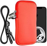 kwmobile Neoprene Phone Bag XXL - 7" - 6.9 x 3.3 inches (17.7 x 8.5 cm) Universal Case Holder with Neck Strap and Zipper - Neon Coral