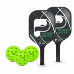 Pickleball United Power Drive Pickleball Playset| Firm Grip Lightweight - Perforated Cork Sheet Surface Paddle Set with Balls| Pickleball Game Set for 2 Players - Indoor/Outdoor Play Compatible