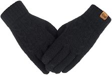 Women's Winter Warm Touch Screen Gloves Cable Knit Wool Fleece Lined Touchscreen Texting Mittens for Women, Black, One Size Fits Most