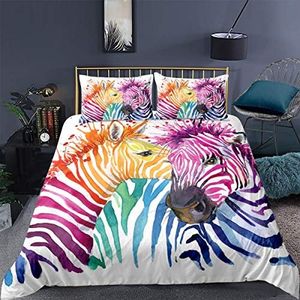 Colorful Zebra Duvet Cover Single Animal Bedding for Kids Girls Teens Beautiful Colorful Animal Theme Bedding Set Graphic Comforter Cover Graffiti Art Decor Bedding for Adult Men Women 2 Piece