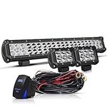 TURBO SII 20 Inch LED Light Bar 126W Spot Flood Combo Light Bar 2pcs 4 Inch 18W Spot Pods Cubes Driving Fog Lights + Wiring Harness Kit for Trucks ATV UTV Jeep SUV Boats