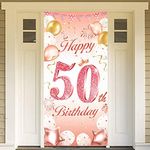 DPKOW Rose Gold 50th Birthday Party Decoration for Woman, Rose Gold 50th Birthday Banner for Backdrop Door Decoration,50th Birthday Background Banner for Garden Wall Decoration, 185 x 90cm Fabric