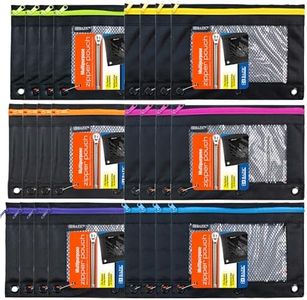 BAZIC Products Pencil Pouch 3 Ring Binder Pouch w/Rivet Enforced Rings Holes, Neon Black Color Mesh Window Zipper Pouches, 24-Pack