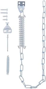 Brixwell Door Chain Stop Steel with Spring, Silver Finish, 13" Chain Length and 15" Full Extension, Spring-Loaded Stopper for Storm Doors, Cabinet Doors, and Interior Door Stop Chain Systems