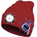 Gifts for Women Bluetooth LED Beanie Hats with Light Women's Bluetooth Capable Hats Warm Knitted Beanie with Headphones,Christmas Hat Gifts Red