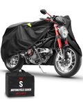 Badass Moto Ultimate Waterproof Motorcycle Cover - Outdoor Storage Motorcycle Covers for Harleys - Street or Sport Bike. Taped Seams, Windshield Liner, Heat Shield, Vents, Reflective - Small