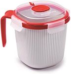 Snips Microwave Mug, Microwave Soup Mug with Lid, 0,70 LT, 14,5 x 14,5 x 12 cm, Microwave Container, White and red, 100% Made in Italy, 0% BPA