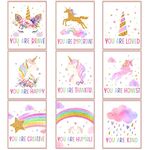 Zonon 9 Pieces Unicorn Rainbow Wall Art Prints Unicorn Rainbow Motivational Posters Unframed Watercolor Unicorn Rainbow Posters for Girls Kids Bedroom Nursery Decorations