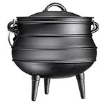 Bruntmor Pre-Seasoned Cast Iron Cauldron | African Potjie Pot with Lid | 3 Legs for Even Heat Distribution - Premium Camping Dutch oven Cookware for over-the-fire Cooking - 10 Quarts (X-Large)