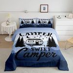 Camper Comforter Set Kids Farmhouse Happy Camping Bedding Set Twin Women Men Nature Travel Decor Comforter Ultra Soft Microfiber Rustic Camper Van Quilted Set Bedroom Comforter Inner Fill