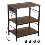 Bakers Rack with Power Outlet Kitchen Microwave Stand Cart 3 Tier Coffee Bar Table Kitchen Storage Shelf Rack with 10 S-Shaped Hooks for Living Room Dining Room Office Brown