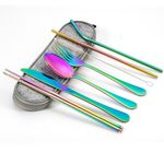 Travel Utensils Set with Case, Reusable Stainless Steel Cutlery Set for Lunch Bag, Portable Camping Utensils Set for Lunch Box, Flatware Silverware Set Including Spoon and Fork (Rainbow)