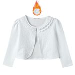 SMILING PINKER Girls Lace Cardigan Shrug Fall Winter Fleece Lining Bolero Long Sleeve Button Crop Top(White Fleece,10-11 Years)