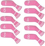 Scott Edward 10 Pcs Golf Club Head Covers for Irons Cuteness and Basically Socks Shape Washable & Durable Golf Club Head Protector (Pink)