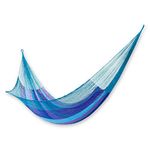 NOVICA Pink Bright Blue Striped Nylon Hand Woven Mayan Rope 2 Person XL Hammock with Hanging Accessories, Maya Skies' (Double)