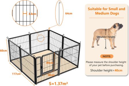 HOMIDEC 8-Panel Dog Pen, 60cm – Black Pet Play Fence