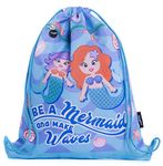 Fringoo - Kids Drawstring Bag - Front Zipped Pocket - Large Capacity Drawstring Bag - PE Bag - School - Gym - Swim - Be Mermaid Design