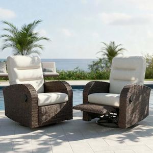 Vakollia Outdoor Swivel Recliner Chair Set of 2, All-Weather Wicker Reclining Patio Chair with Adjustable Backrest and Footrest