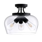 VONLUCE Modern Industrial Clear Glass Shade Ceiling Light Fixture 3 Bulb, 35cm Matte Black Semi Flush Mount Ceiling Light for Kitchen Island Dining Table Bedroom Hallway Living Room Entryway