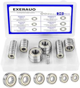 EXERAUO 36Pcs Ball Bearings Kit-608ZZ 623ZZ 627ZZ 6000ZZ 6903ZZ 6203ZZ, Bearing Steel, Double Metal Shielded Deep Groove Bearings for 3D Printer, Skateboards