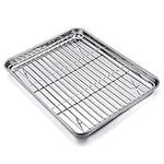 TeamFar Quarter Sheet Pan and Rack Set, Stainless Steel Baking / Cookie sheet Tray with Oven Safe Cooling Rack, Full Side Edge, Easy Clean - Dishwasher Safe